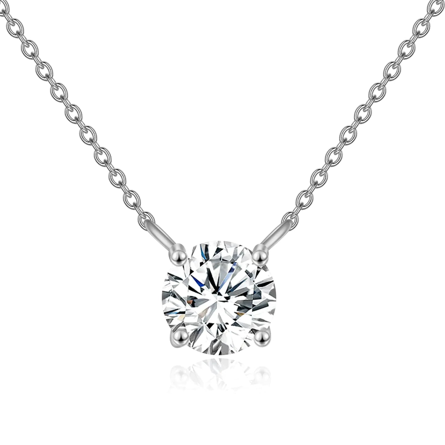 DPUY 14K White Gold Moissanite Necklace Round Cut Moissanite Solitaire Diamond Pendant Necklace for Women Birthday Anniversary Christmas Gift for Her Mom (1.5CT White Gold)